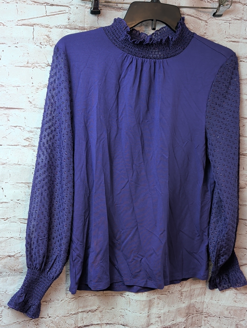 Talbots Purple Smocked Neck Long-Sleeve Blouse Petite Medium New Nwt